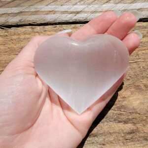 Selenite Heart Shaped Crystal Palm Stone